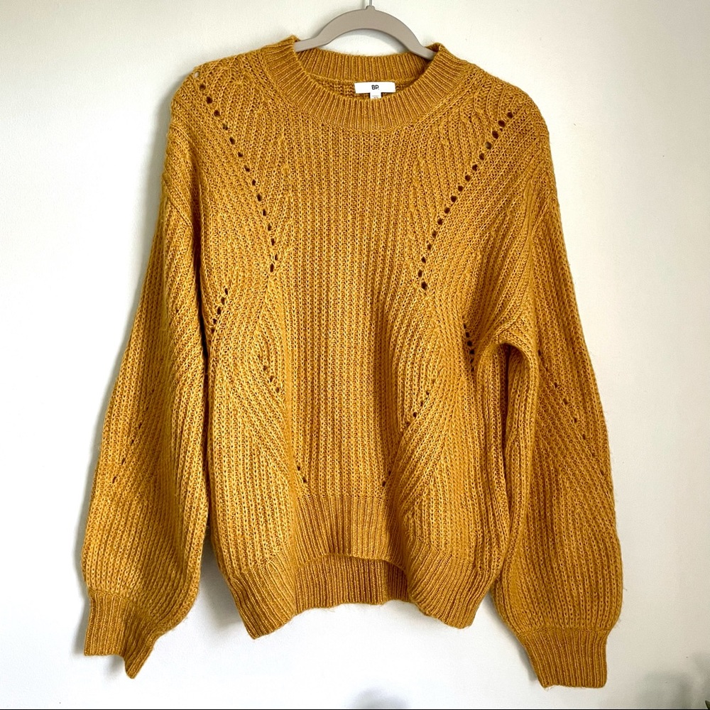 SOLD BP Golden Mustard Yellow Oversized Balloon Sleeve Cable Knit Sweater XS - Picture 5 of 14